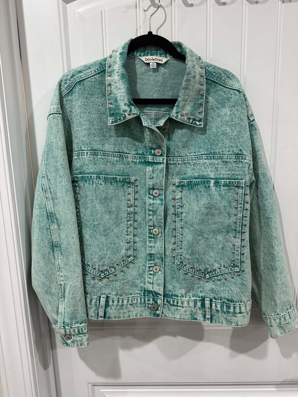 Davi & Dani Aqua Acid Wash Studded Denim Jacket Women’s M Western Y2K - Picture 2 of 7